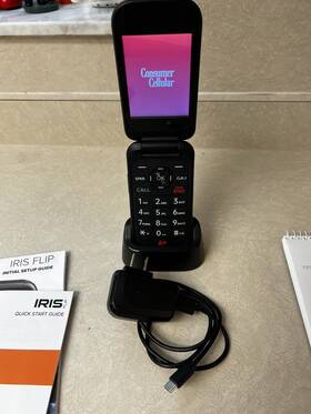 Consumer Cellular 195925897382 Iris 8gb Black Flip Phone 4g Lte 5 Mp Charger Stand