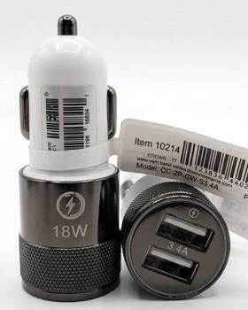 Ct Tek 857366008290 New 18w Dual-usb Car Charger 3x S Faster Metallic Black 3.4a Universal