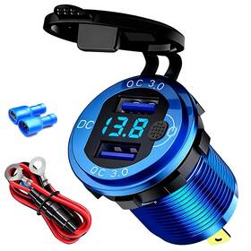 Daesenn 717496393362 12v Flush Mount Car Charger Aluminum Metal Body With Led Voltmeter And Blue