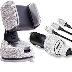 Dayutech 600209516526 3 Pack Bling Rhinestones Cell Phone Set Car Mount Holder Charger C