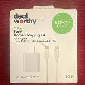 080-08-8406 Deal Worthy 2-pack Fast Charge Usb-c To 10ft Wall Chargers Cables White