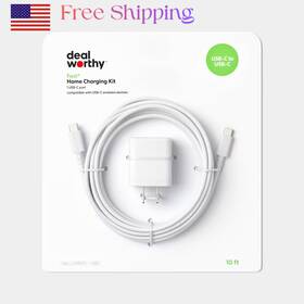 Dealworthy 810186497071 Fast Usb-c Wall Charger With Extra-long 10ft Cable By White