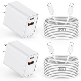 Hxf-1 Deltucci 10ft Iphone 16e Fast Charger 2pack 20w Dual Port Usb C A Power Adapter 10foot