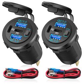 Qc3.0 Depvko A0701 4-port 12v Usb Car Outlet 2pcs Waterproof 78w Dual Pd3.0 Charger Socke