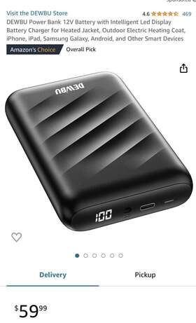 Db-0125 Dewbu 12v Power Bank With Intelligent Led Displayfor Heated Jacket&phone
