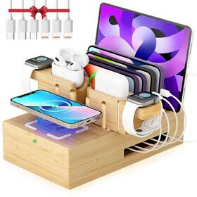 Df19600 Df Darfoo Bamboo Phone Charging Station For Multiple Devices - Qi Certified Fast