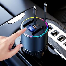P168 Dicmky Retractable Car Charger Usb Hub With Rgb Light 4 Port Charging