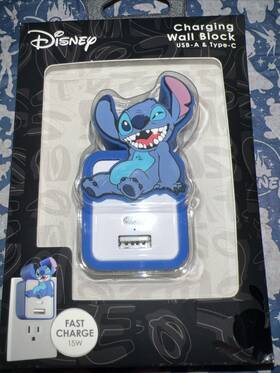 Disney 810146460831 Stitch Charging Wall Block Usb-a And Type -c Fast Charge 15 W