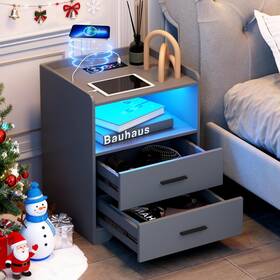9113c Dnbss Grey Night Stand With Wireless Charging Station Nightstand 2 Draw