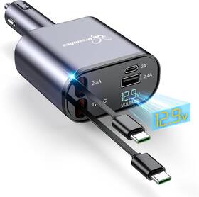 Xj16 Dreambee Retractable Car Charger 66w Super Fast Usb Dual Typec Cords Gray