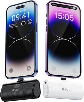 Eb618 Dsuy 5000mah 2 Packs Portable Phone Charger Iphone With Built-in Cable Blackwhite