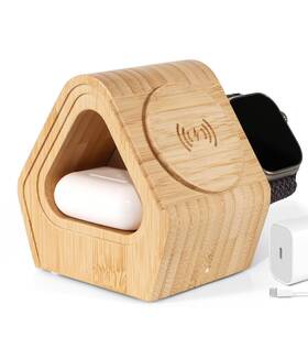 Rx-2202 Dyeweave Bamboo Wireless Charging Station 3-in-1 Charger Stand With Cabin Styl