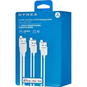 Dx-mla3p3610w Dynex 3foot 6foot 10foot Lightning To Usb Cables 3 Pack White