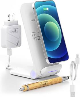 Te-q820 E-art 15w Foldable Wireless Fast Charger With Wall And Stylus White