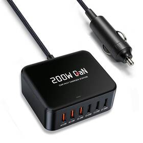 200w Eafinesy 643459638877 6-ports Fast Usb C Car Gan Charger Black