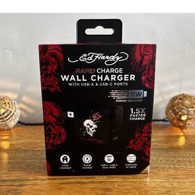 Pt0032eh-42 Ed Hardy 20w Rapid Charge Wall Charger Usb-a Usb-c Skull Tattoo