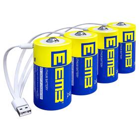 Eemb 933952601022 4-pack 1.5v Rechargeable D Batteries With Usb-c Charging Cable... Fast Ship