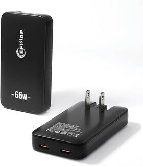 Pd65ccf-309b Efiiiap Flat 2-port Usb C 65w Wall Charger Slim Block Usb-c Super Fast Charging Black