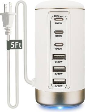 Ct-01 Egk 100w Usb C Charger For Multiple Devices 6-port 30w Usb-c And 18w White