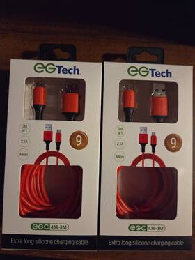 Egc43r-3m Egtech Pair Of 2 Red 9ft 2.1a Micro Usb Charging Cable Includes Lot Discounts
