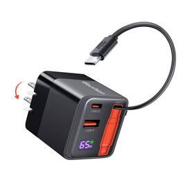 E-a65bk Elecshion 65w Retractable Wall Charger Usb C Fast Charging Adapter For Travel Home