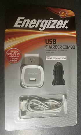 Energizer 039800119377 For Car And Wall Combo Charger With Cable Ipod Iphone 4s Ipad - New