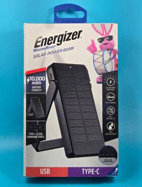 Energizer 847181075300 Solar Power Bank 10 000 Mah Dual Usb Charging Ports 2-way Type-c
