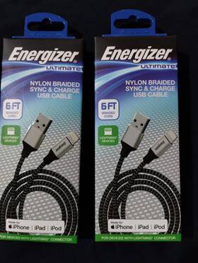 Engusl2 Energizer Two Nylon Braided Usb Charger Cable 6 Ft For Iphone Ipad Ipod