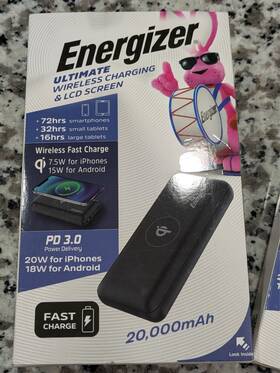 Qe20008pq Energizer 20 000 Or 10 000mah Ultimate Wireless Pd Portable Charger And Lcd Screen