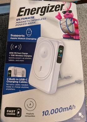 Ue10010pq Energizer Ultimate 10 000 Mah 22.5w Qi2.0 Magnetic Battery With Oled - White New