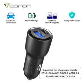 Sta300usebu1 Eonon 2 Port Pd Usb-c Fast Charging Car Charger Adapter For Iphone 14 13 12 11 Samsung