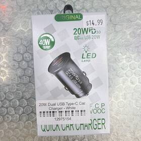 Te-p10 Epoch 20w Dual Usb Type-c Car Charger Fast Charge Led Lamp White/black