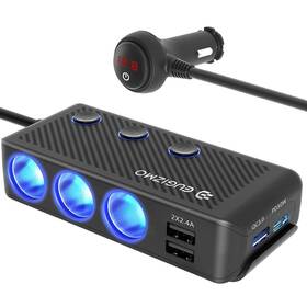 Eu-hc67 Eugizmo 3-socket 200w Car Cigarette Lighter Splitter With Usb Charger And Voltage Display