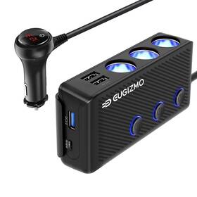 Hc67pd Eugizmo 200w 3-socket Car Cigarette Lighter Adapter With Usb Charger Voltage Display