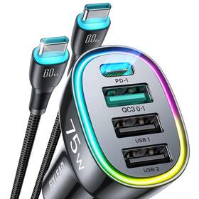 Jr-cl09 Flylead 75w Car Charger Usb C Cigarette Lighter Adapter 4-port Fast With