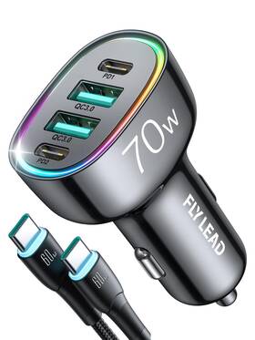 Jr-cl29 Flylead Fast Car Charger 70w 4 Ports A Must For Family Travel S
