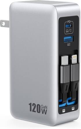 Hx-p27 Fochew 120w Usb C Charger Block With 2 Built-in Retractable A-silver