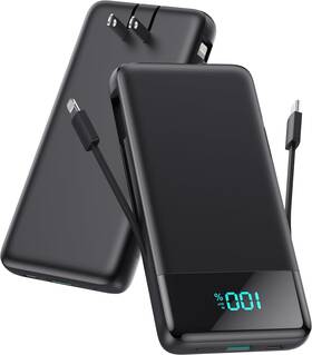 Hx100m9 Fochew Portable Charger For Iphone With Built In Cables And Wall Plug Upgraded Black