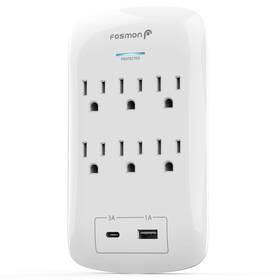 C-10763us Fosmon 6 Outlet Wall Extender Surge Protector - Adapter With 2 Usb Charg