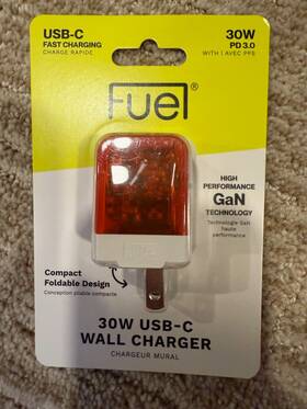Fl050050 Fuel Brites Orange 30w Usb-c Pd 3.0 Compact Fast Charging Gan Power Adapter