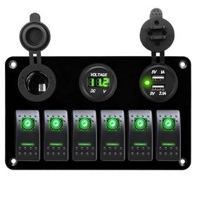 Kg068-6g Fxc 12 Volt Aluminum Marine Boat Rocker Switch Panel Waterproof 6 Gang Toggle