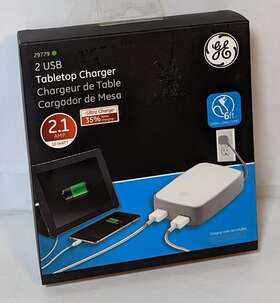 29779 Ge Usb Tabletop Charger 2 Charging Ports Rapid 2.1 Amps 6ft Cord