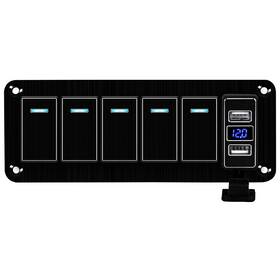 Js-gsc5b-b Ggta Rocker Switch Panel Waterproof With 4.8 Amp Dual Usb Charger Voltmeter 12-24v