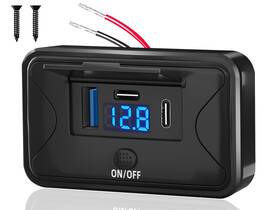 Qkgs-04 Gibbab 90w 3 Ports 12v Rv Usb Outlet With Led Voltmeter Dual Pd3.0 Type-c Quick Cha
