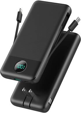 Hx100m5 Gkutw Portable Charger Usb C Power Bank With 2 Built In Cables And Ac Wall Black