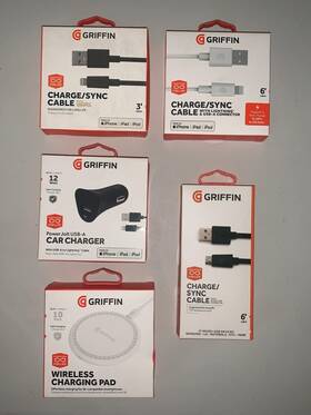 Griffin 685387444441 Bundle Of 5 3 Charging Cables 1 Wireless Pad Car Charger