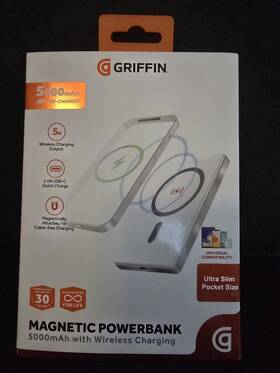 Ethmagpb5 Griffin New 5000mah Magnetic Power Bank With Wireless Charging Or Usb C