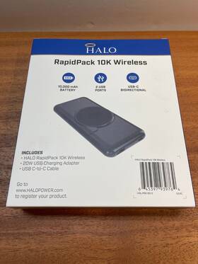 Halo 645397939764 Rapidpack 10k Power Bank Wireless 10 000 Mah Battery 2 Usb Ports Sealed