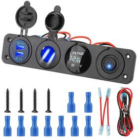 2024-5b Haoquoou 4 In 1-12v Usb Outlet Rv Accessories Marine Switch Panel Plug Dual Qc3.0 Car