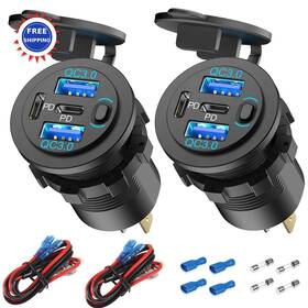 D22bp Hapytrip 2 Pack 12v Usb Outlet 4 Port Car Charger 78w Super Fast Dual Pd3 Qc3 Multiple